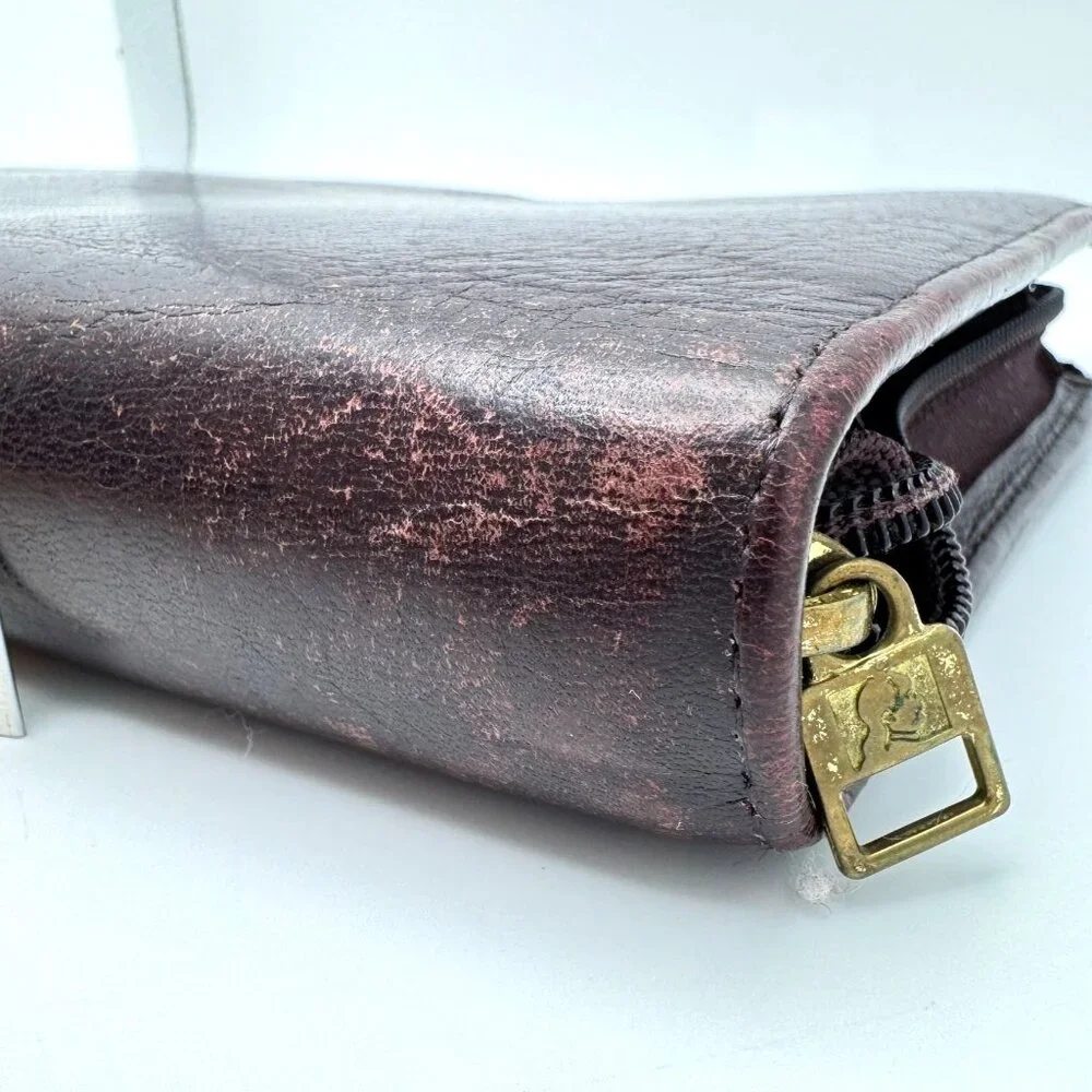Franklin Quest Vtg Maroon Brown Full Grain Nappa Leather 6 Ring Zipper Binder 7